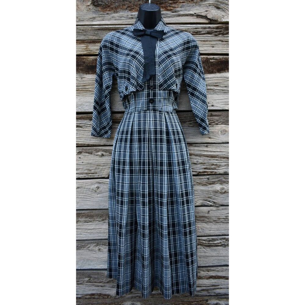 Vintage 1950s Plaid Dress by Georgiana Frocks - Grey, Black, and White